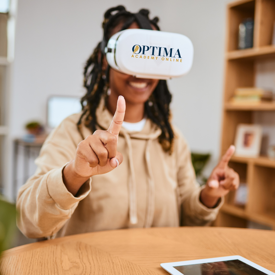 Girl wearing OptimaEd VR headset